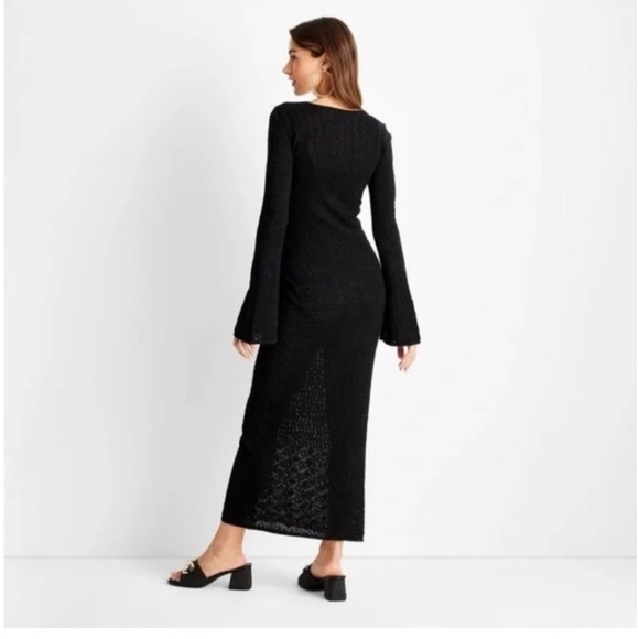 NWT Women's Long Sleeve Open-Work Stitch Midi Dress Future Collective - Picture 4 of 10